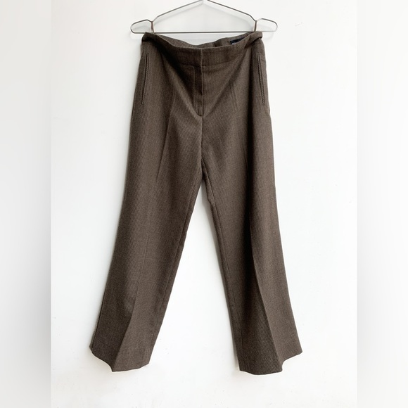 [SOLD] RENA Lange Camel Pinstripe Pure Wool Wide Leg Tailored Trousers size 8 M… - Picture 2 of 10